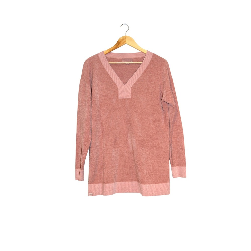 Barefoot Dreams CozyChic Ultra Lite V-Neck Pullover Sweater Rose Pink Size Small